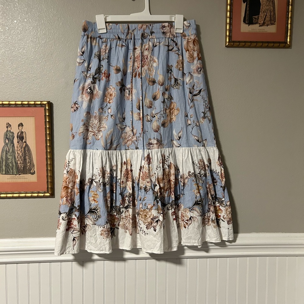 Rachel Zoe Blue and White Floral Midi Skirt